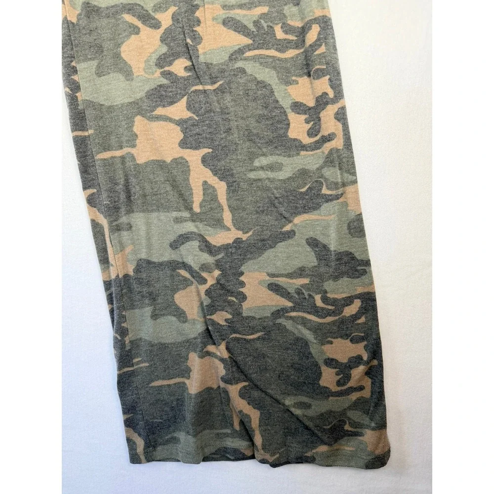 7th Ray Camo Wide Leg Lounge Pants Green Camouflage Side Slit Large P-3585